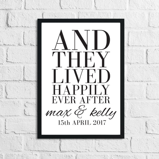 And They Lived Happily Ever After Custom Names & Date Print Home Wall Decor Print-0