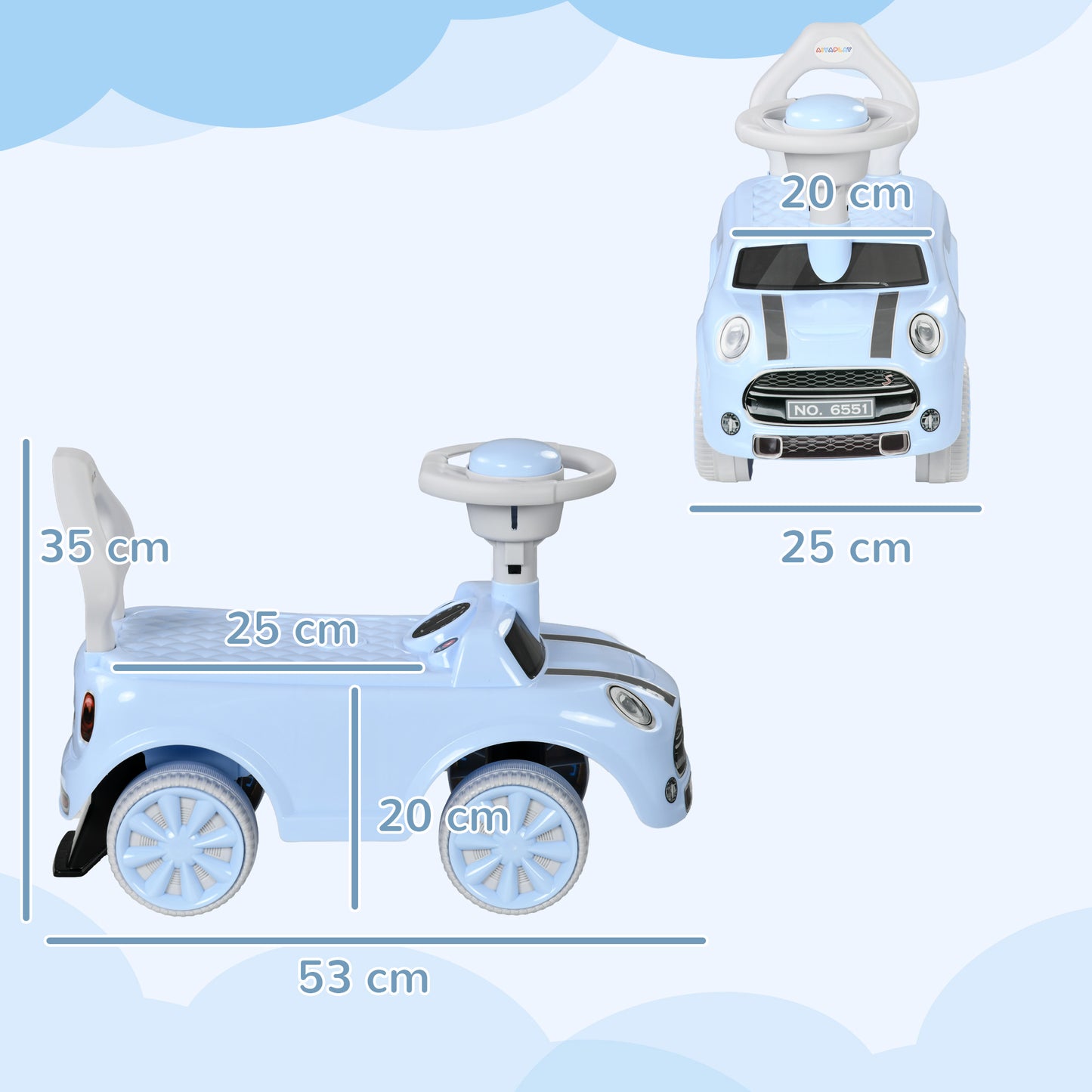 AIYAPLAY Foot To Floor Ride On Car Sliding Car with Air Horn, Anti-Over-Backwards, 18 to 36 Months in Light Blue-1