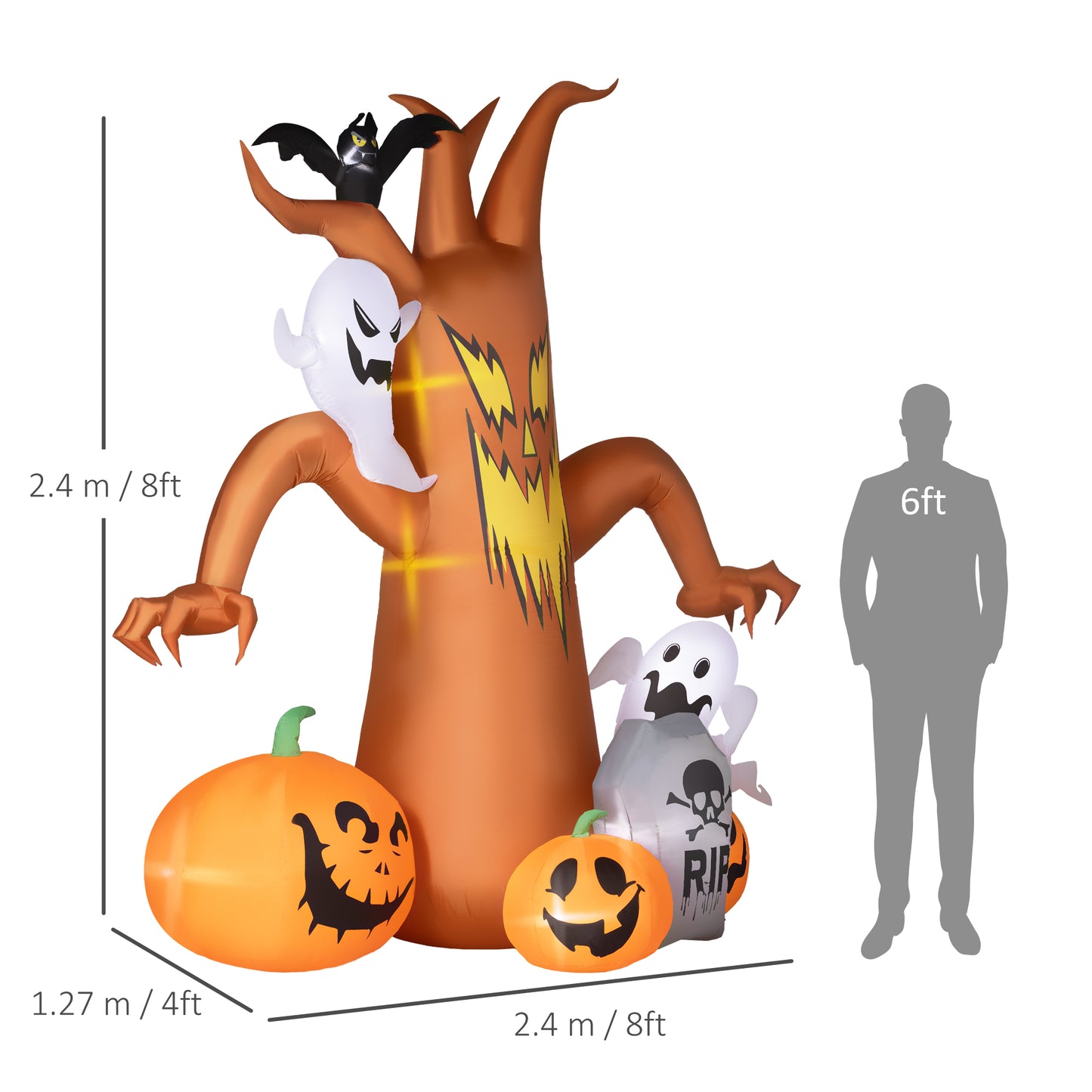 Outsunny 7.9FT Tall Halloween Inflatable Ghost Tree with Pumpkins, White Ghosts and Tombstone, Blow-Up Outdoor Halloween Decoration for Lawn, Garden, Party-1