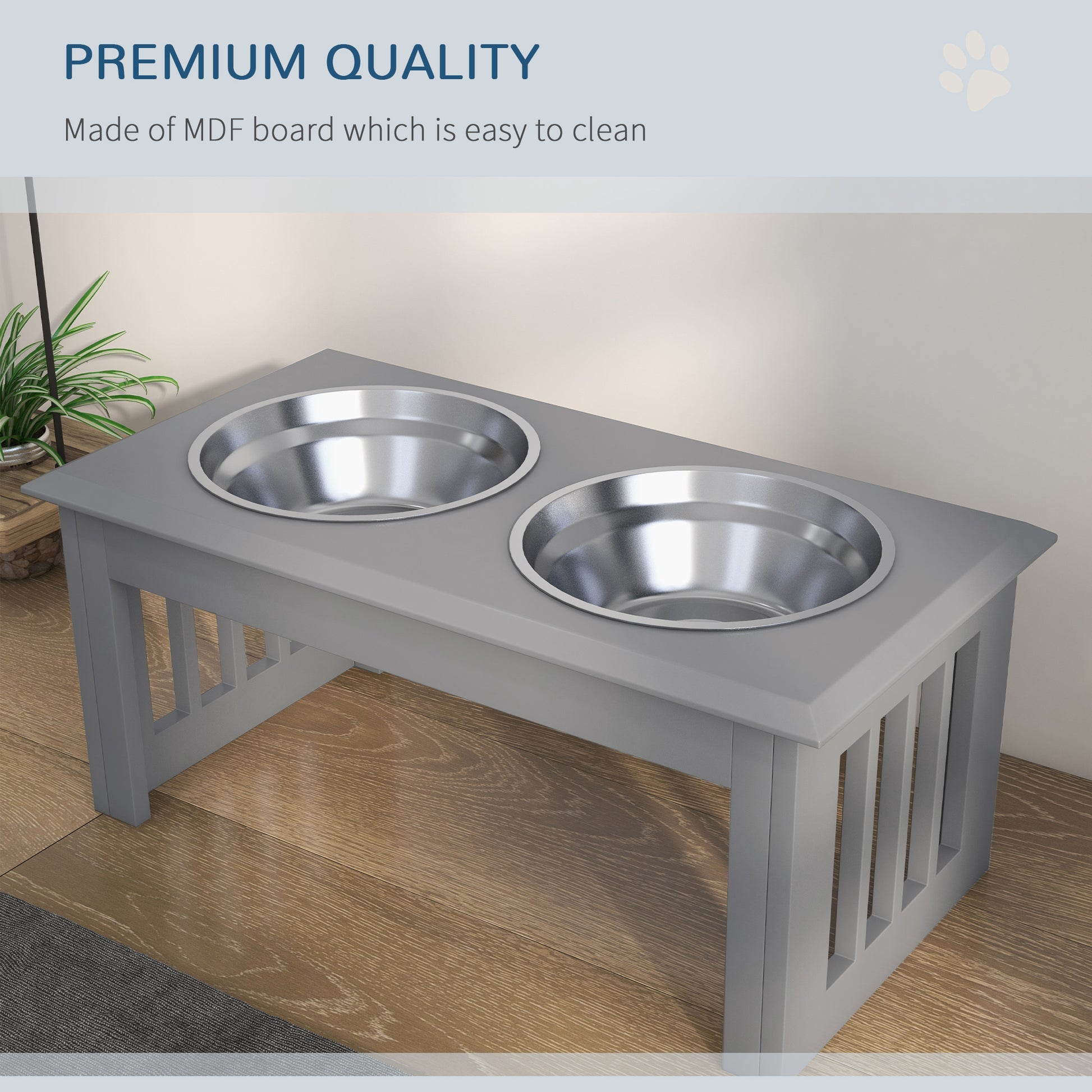 Raised Dog Feeding Bowls with Stand, Stainless Steel for Small and Medium Dog, 58L x 31W x 25H cm - Grey | PawHut-4