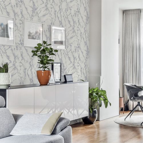 Wallpaper - Carrara Marble Silver Effect