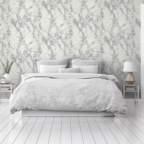 Wallpaper - Carrara Marble Silver Effect