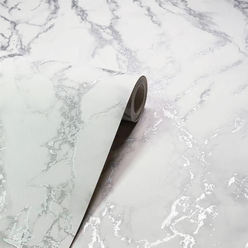 Wallpaper - Carrara Marble Silver Effect