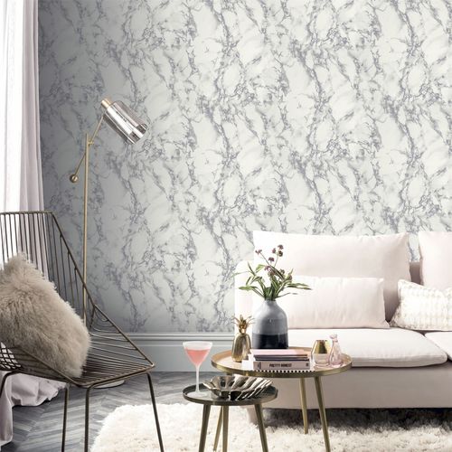Wallpaper - Carrara Marble Silver Effect