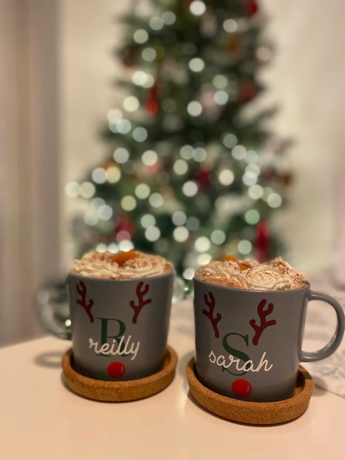 Personalised DIY Set Of 2 Create Reindeer Initial Name Christmas Cup Latte Coffee Glass Sticker Labels-1