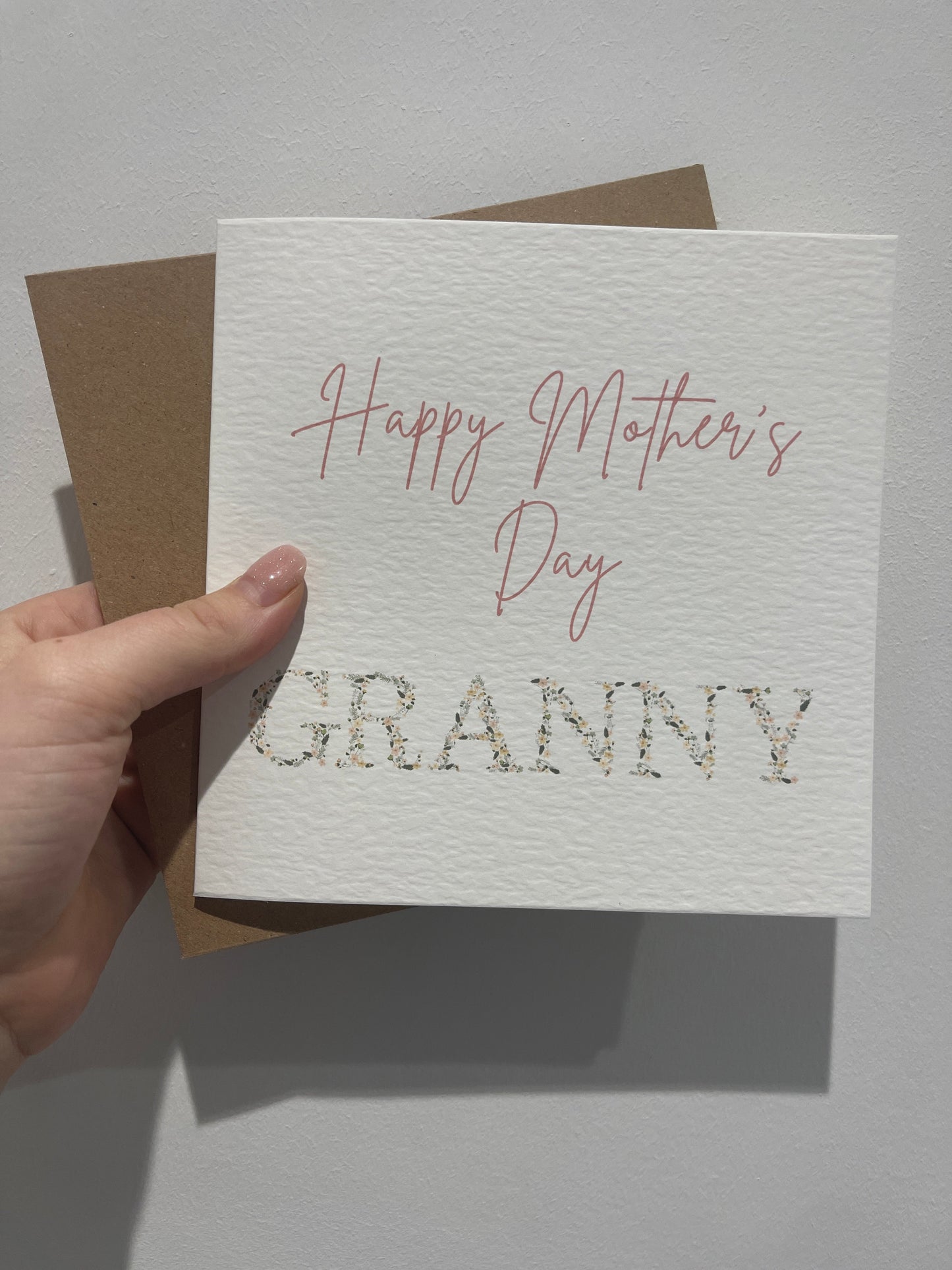 Happy Mothers Day Granny Pink Floral Letters Mothers Day Cute Funny Humorous Hammered Card & Envelope-1