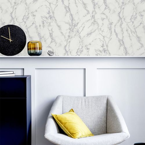Wallpaper - Carrara Marble Silver Effect