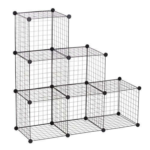 DIY 6 Cube Wire Storage Cabinet Organiser, 111L x 37W x 111Hcm-Black