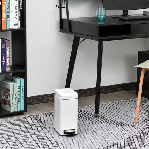 5L Rectangular Steel Pedal Bin White