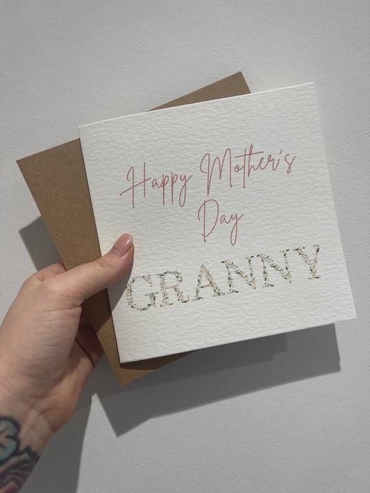 Happy Mothers Day Granny Pink Floral Letters Mothers Day Cute Funny Humorous Hammered Card & Envelope-0