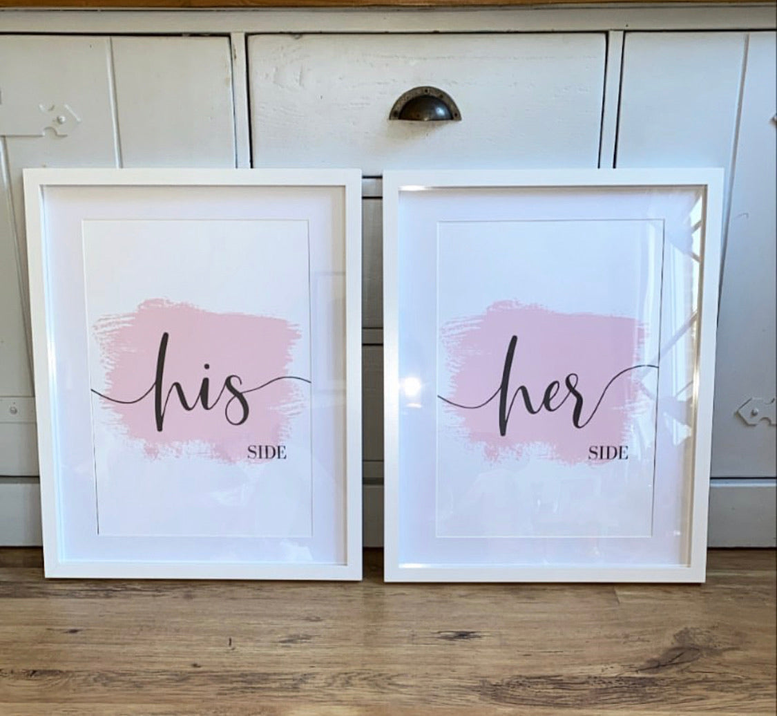 His & Her Side Pink Brush Set Of 2 Bedroom Home Decor Prints-0