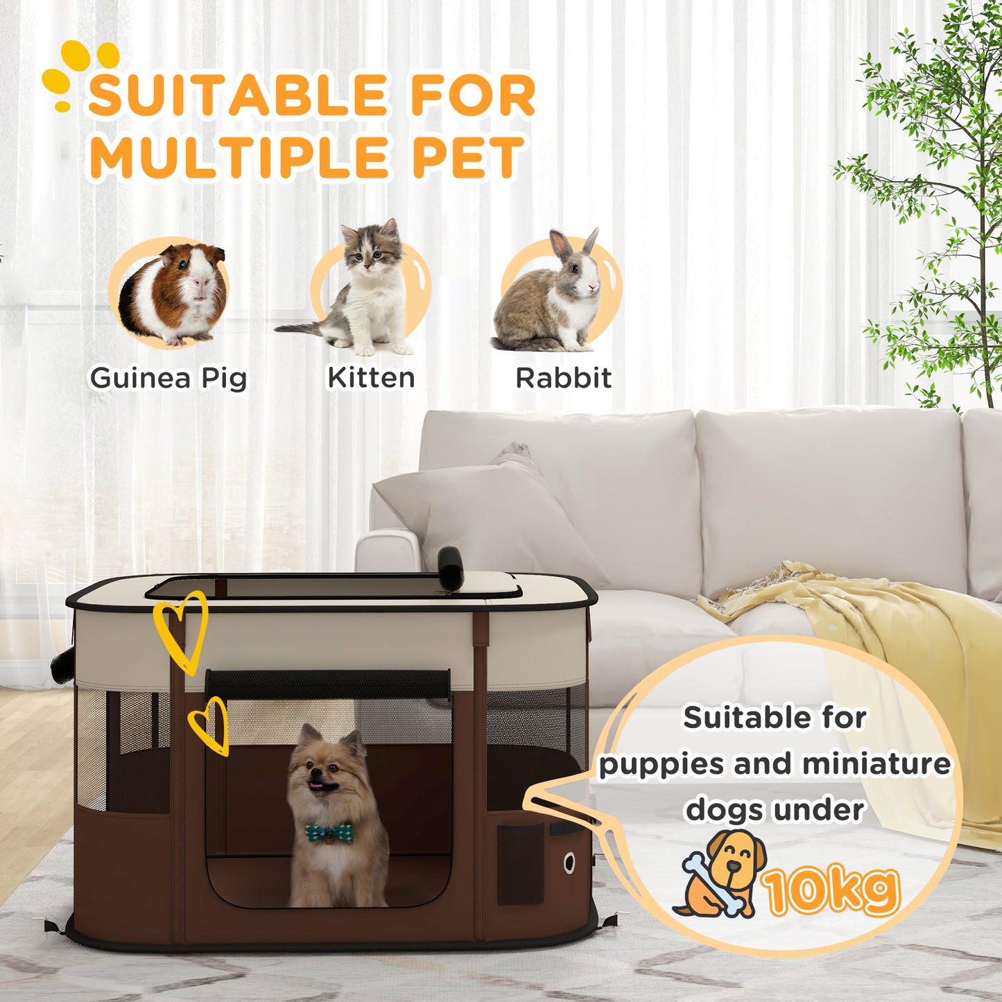 Foldable Dog Pen with Storage Bag for Indoor/Outdoor Use, Brown | PawHut-2