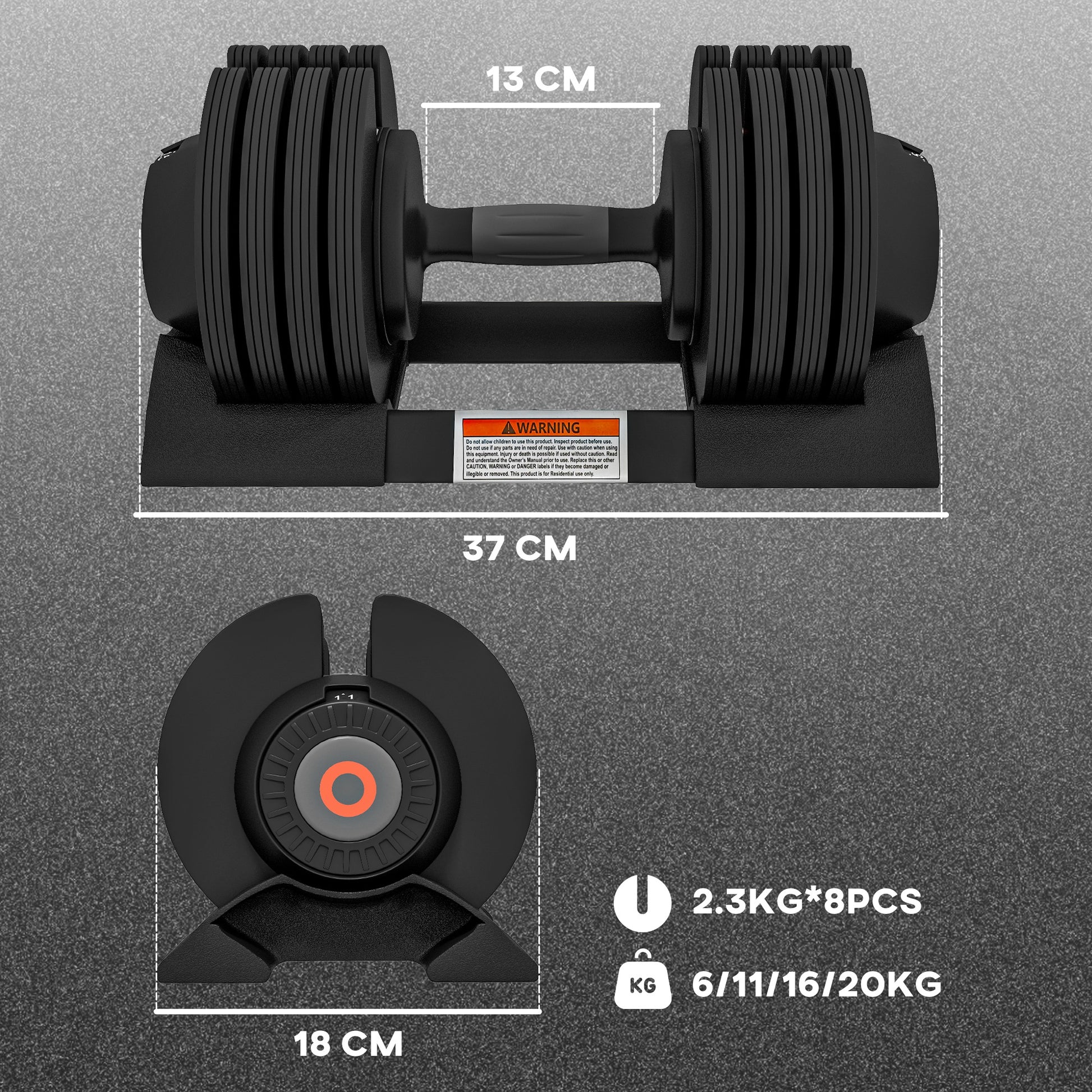 Adjustable Dumbbells Set, 4-in-1 Weights Set with Storage Tray and Non-Slip Handle, 6KG 11KG 16KG 20KG | SPORTNOW-1