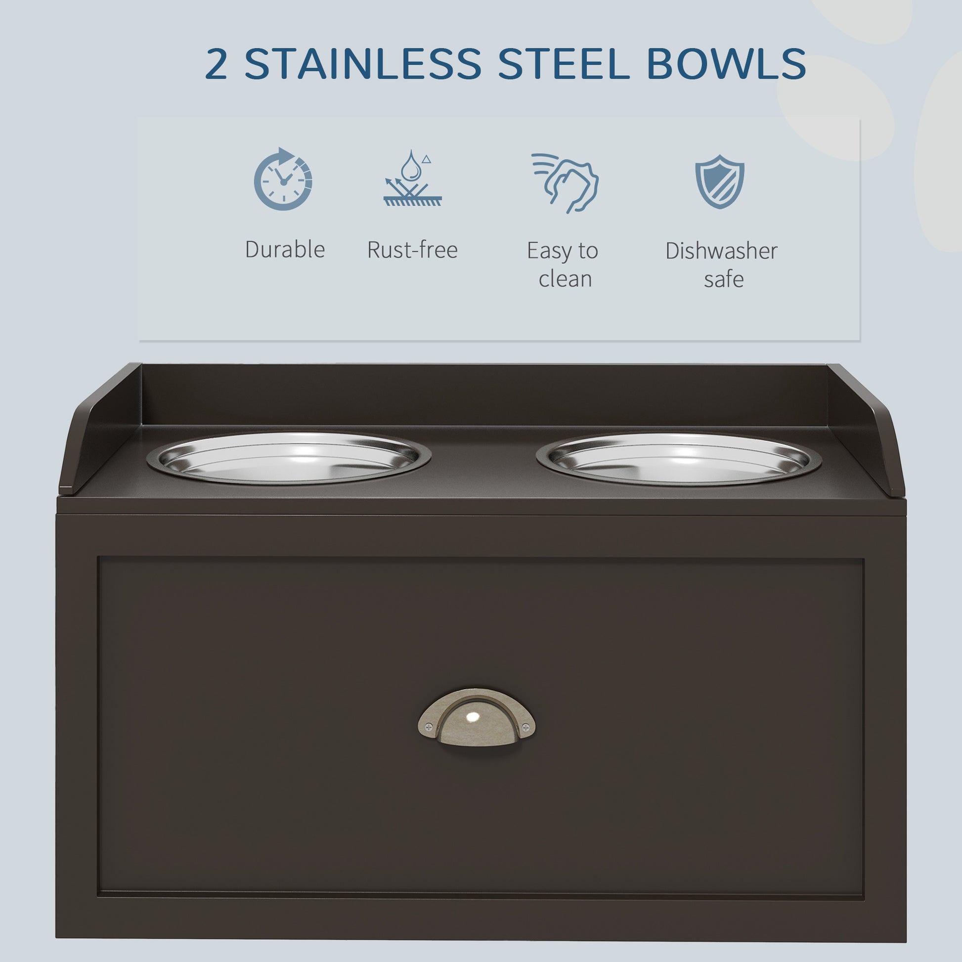 Stainless Steel Raised Dog Bowls, with 21L Storage Drawer for Large Dogs - Brown | PawHut-4