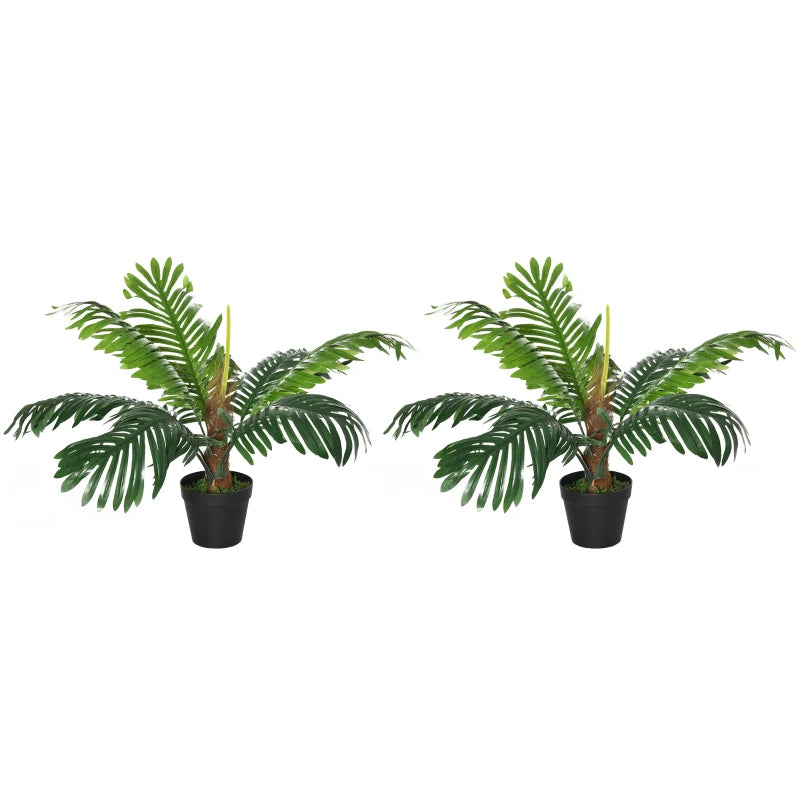 2 Pack 60cm Artificial Palm Tree Decorative Plant with Nursery Pot, Fake Tropical Tree for Indoor Outdoor Décor by Outsunny-0