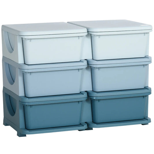 HOMCOM Kids Storage Unit with Six Drawers in Blue-0