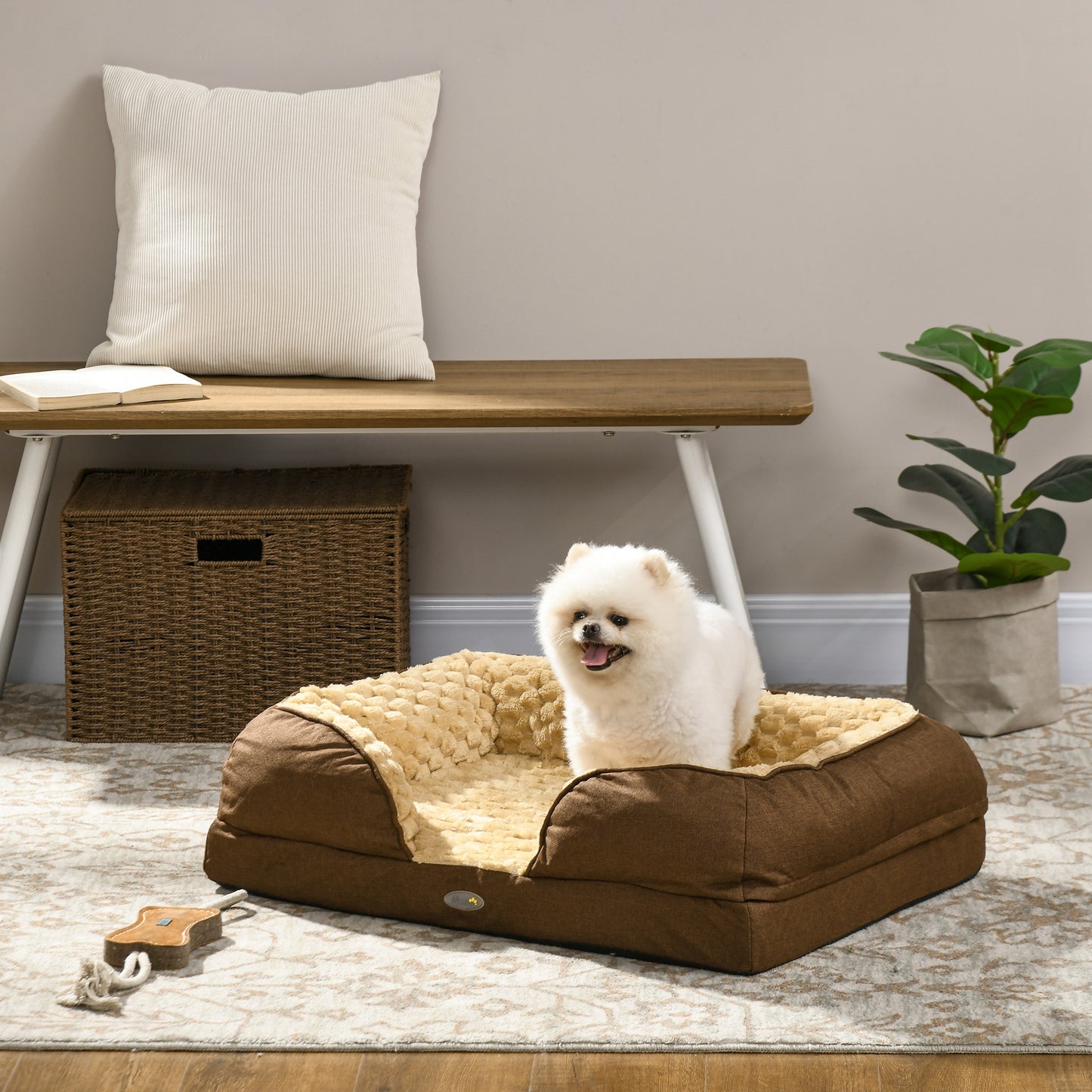 PawHut Calming Dog Bed Pet Mattress w/ Removable Cover, Anti-Slip Bottom, for Small Dogs, 70L x 50W x 18Hcm - Brown-8