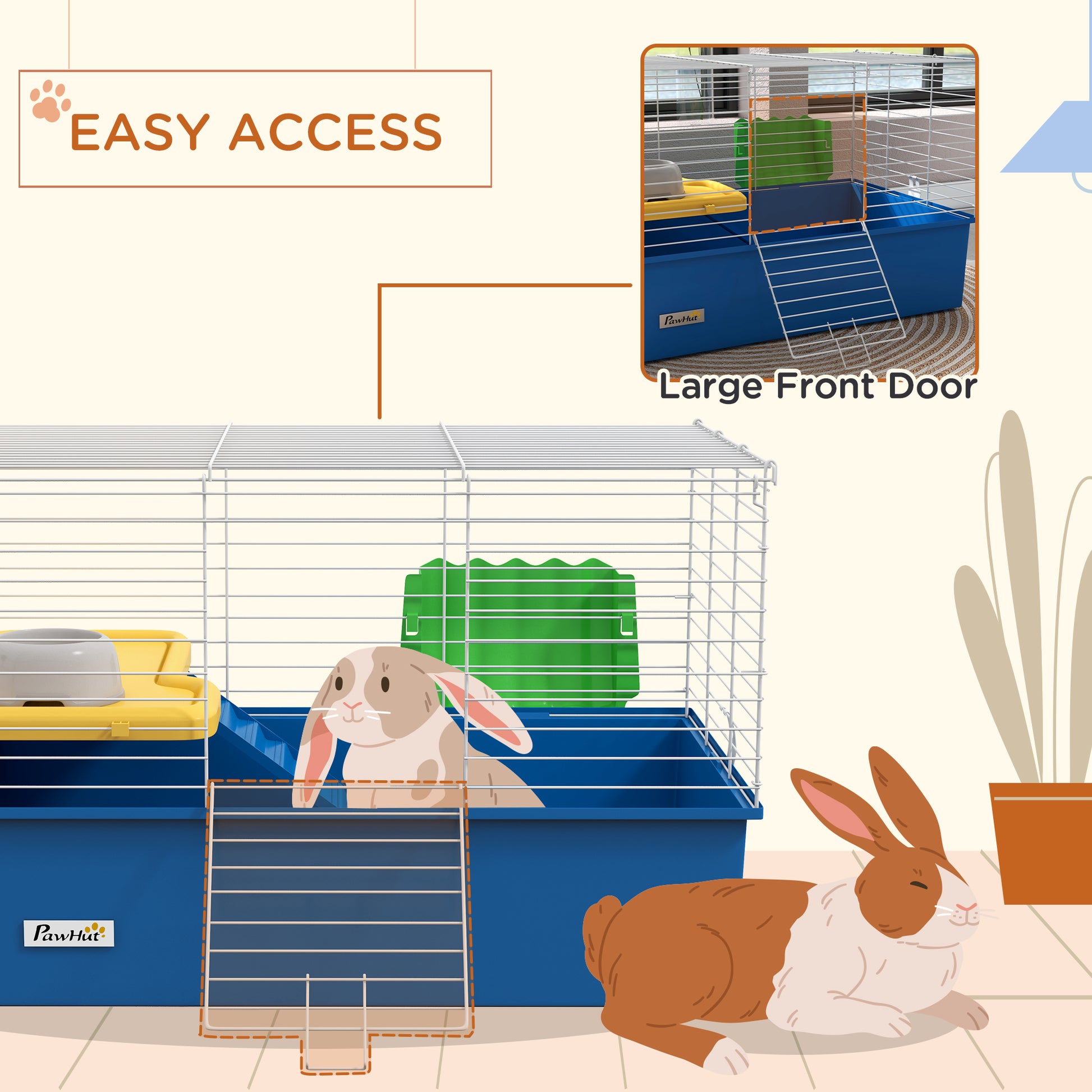 Blue Hamster Cage/Playhouse with Platform and Ramp, 71 x 46 x 47cm | PawHut-5