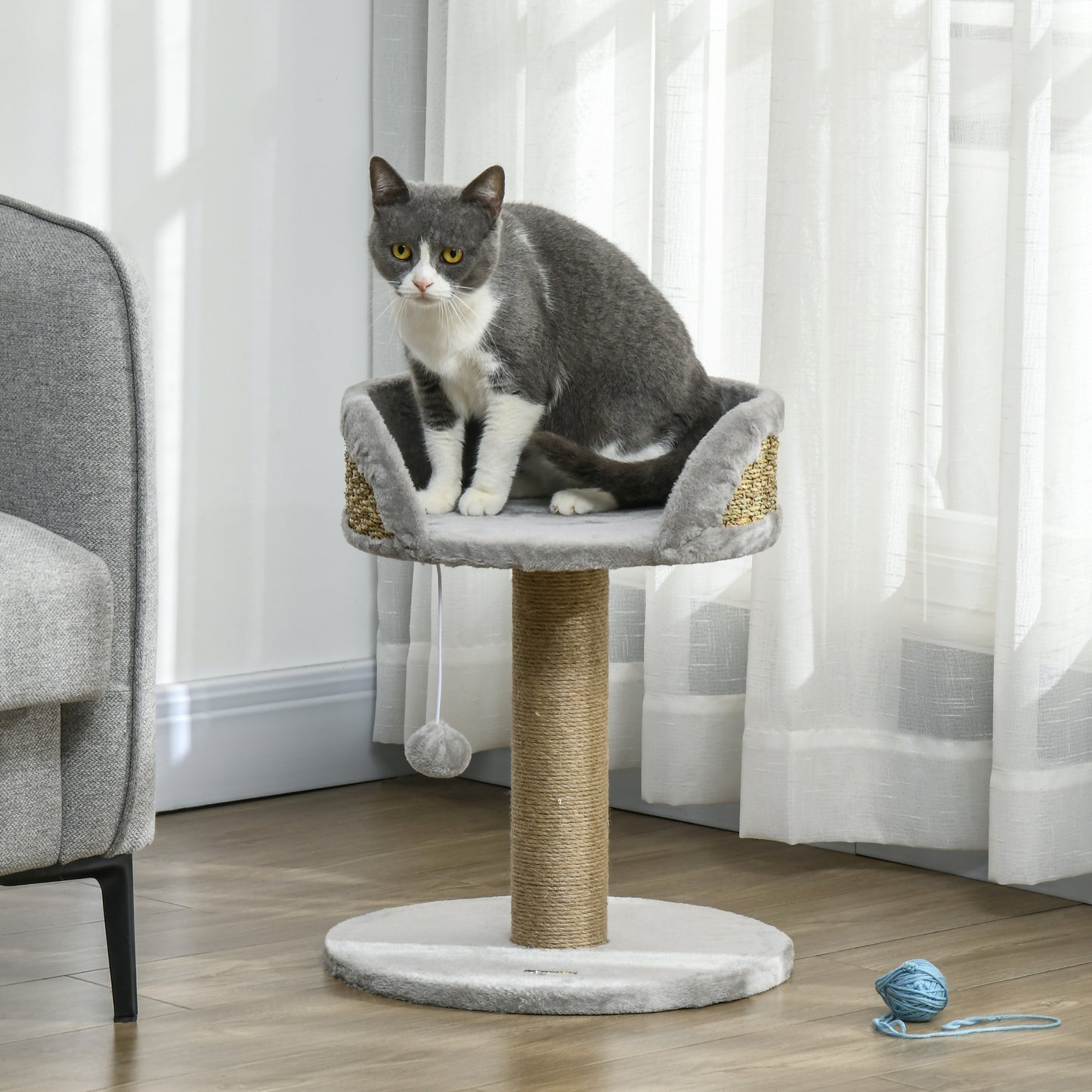 PawHut Cat Tree Tower with Scratching Posts in Grey-8