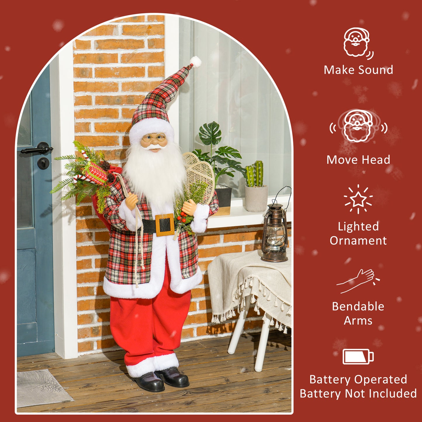 HOMCOM Life Size Animated Santa Claus, 133cm Tall Christmas Decoration with Sound Activated, Light Up Ornament, Laughing Effect and Festive Music-4