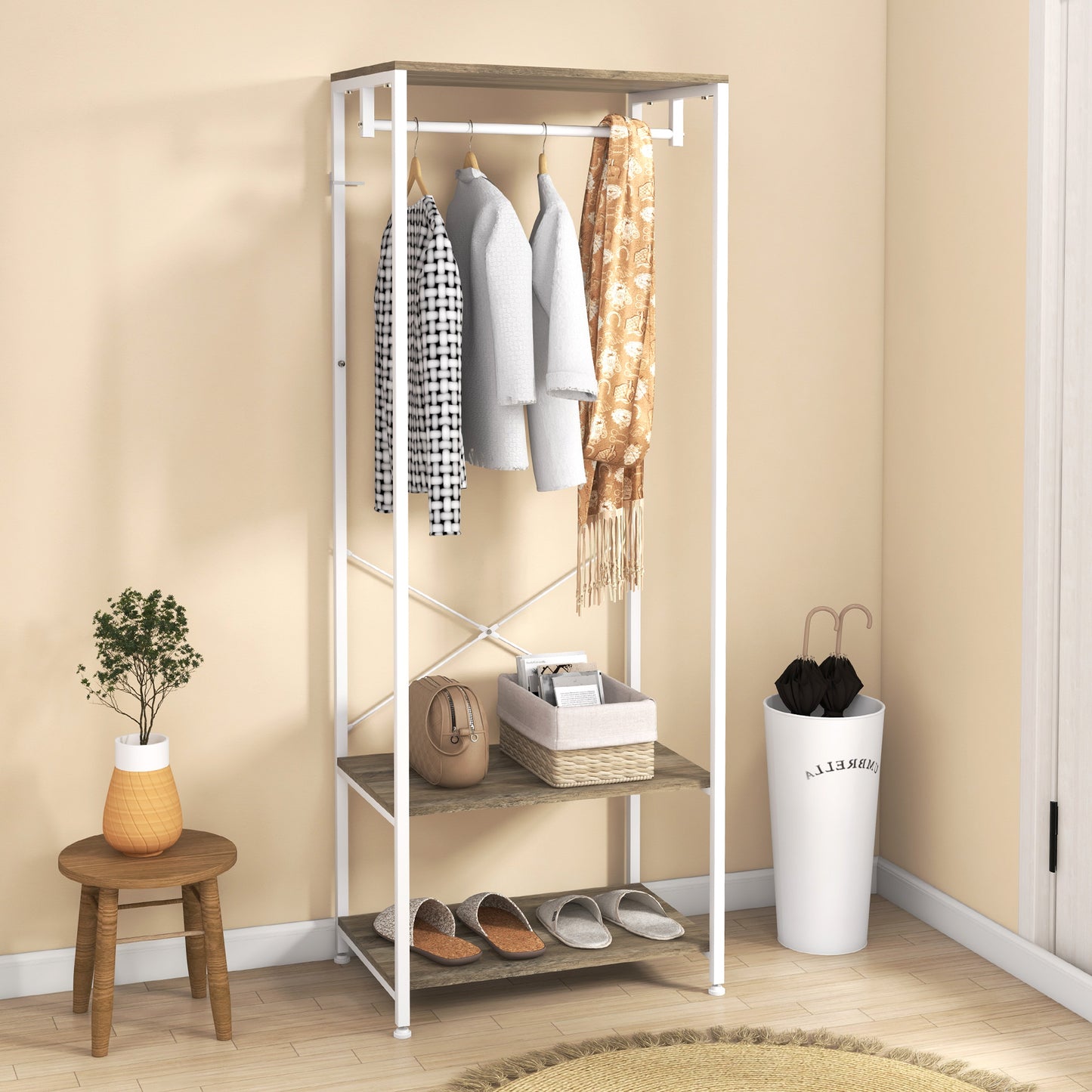 Hallway Coat Rack and Shoe Bench Tree - Grey | HOMCOM-8