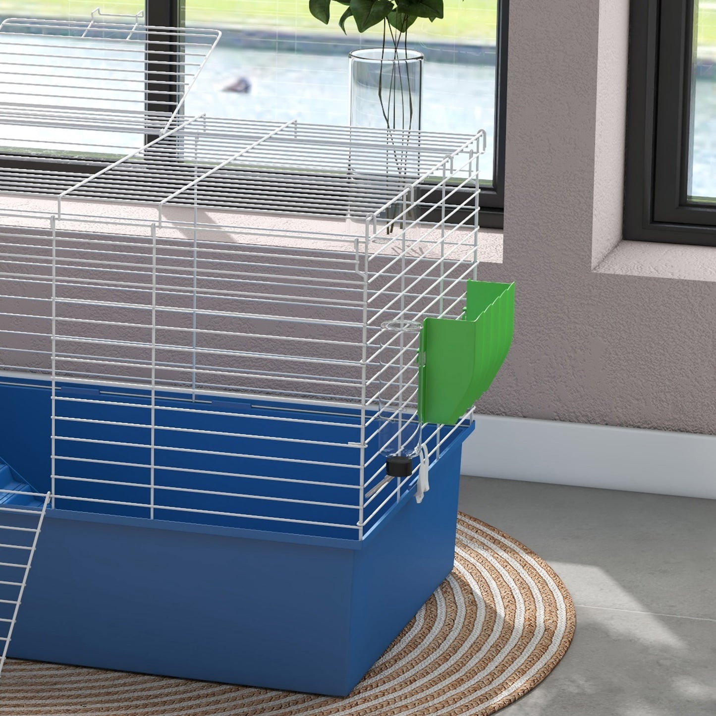 Chinchillas Small Rabbit Guinea Pig Small Animal Cage, Pet Playhouse, with Platform, Ramp, 99 x 52 x 53cm in Blue | PawHut-7