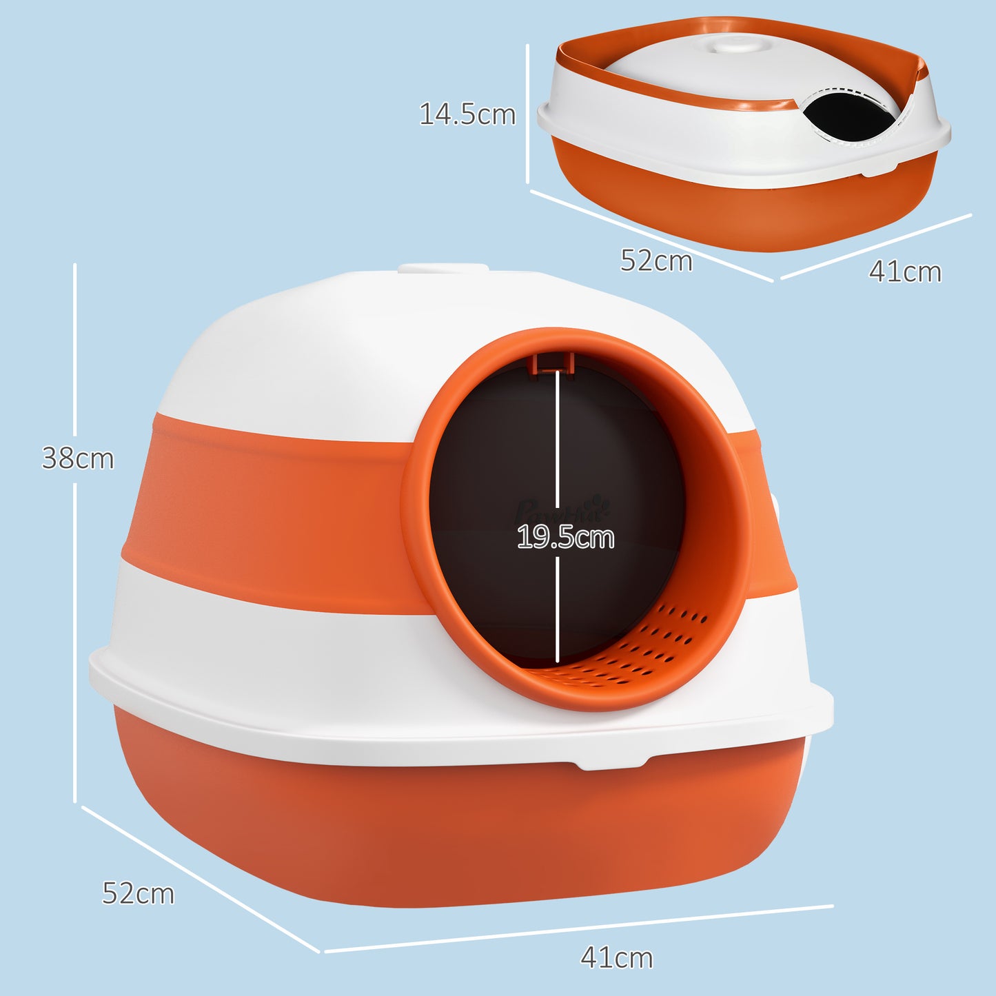 Foldable Cat Litter Tray with Lid, Deodorant, Scoop, Orange | PawHut-1