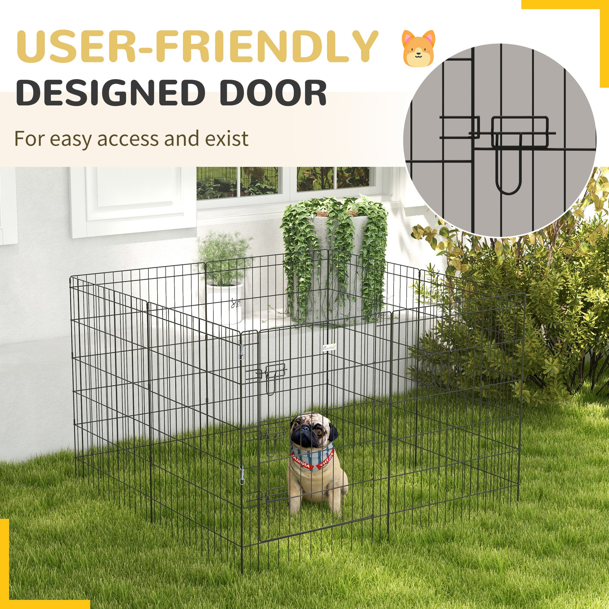 PawHut 8 Panel DIY Dog Pen with Door, for Dogs, Small Animals, Indoor/Outdoor Use, 91cm High-5