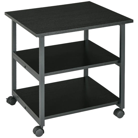 3-Tier Printer Stand with Storage Shelf, Mobile Printer Table on Wheels, 50 x 50 x 52.5cm Rolling Printer Cart for Office, Black | HOMCOM-0