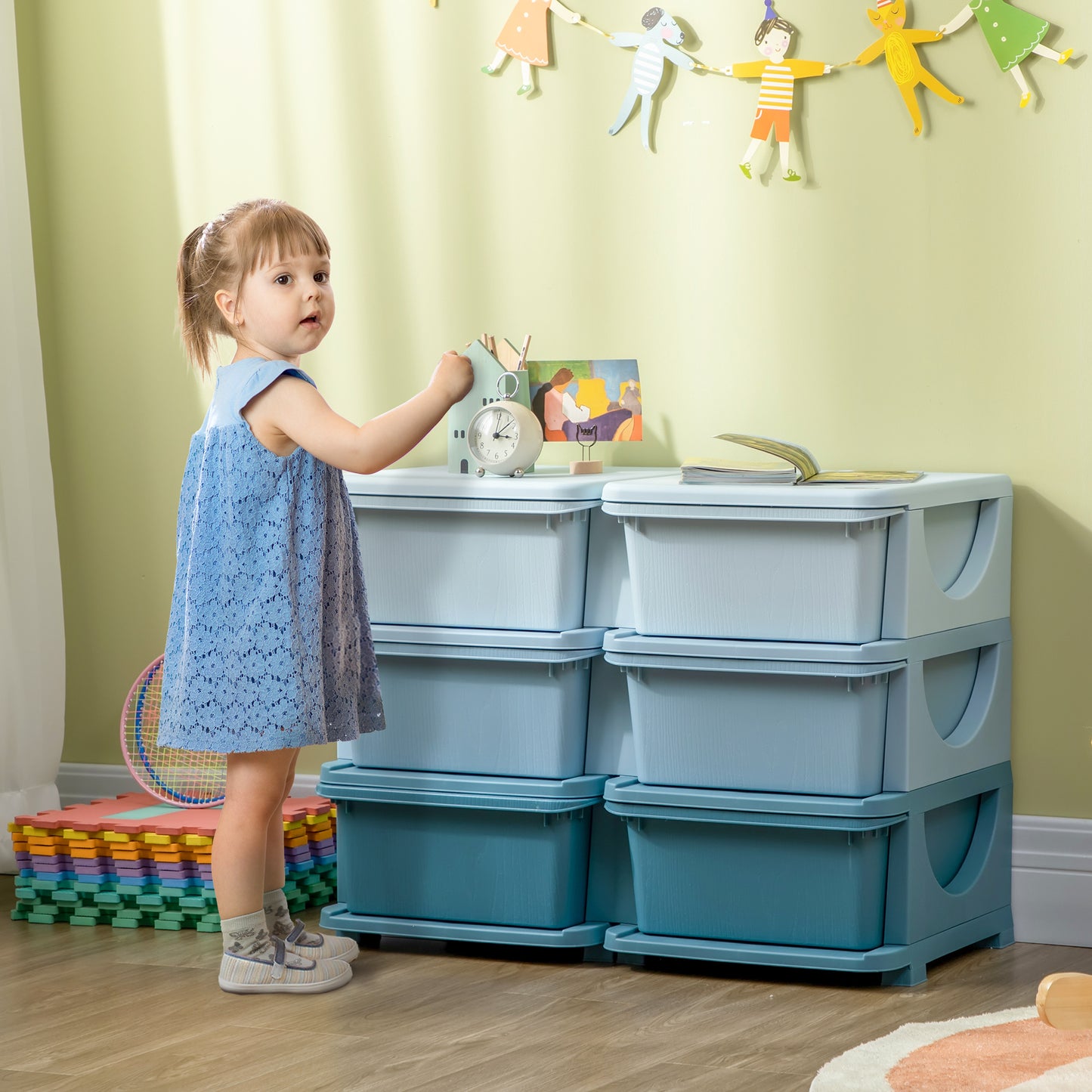 HOMCOM Kids Storage Unit with Six Drawers in Blue-8