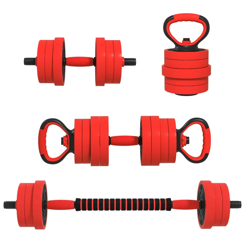 SPORTNOW 20kg Four-In-One Adjustable Weight Dumbbells Set, Barbell, Kettlebell, Push Up Stand in Red-0