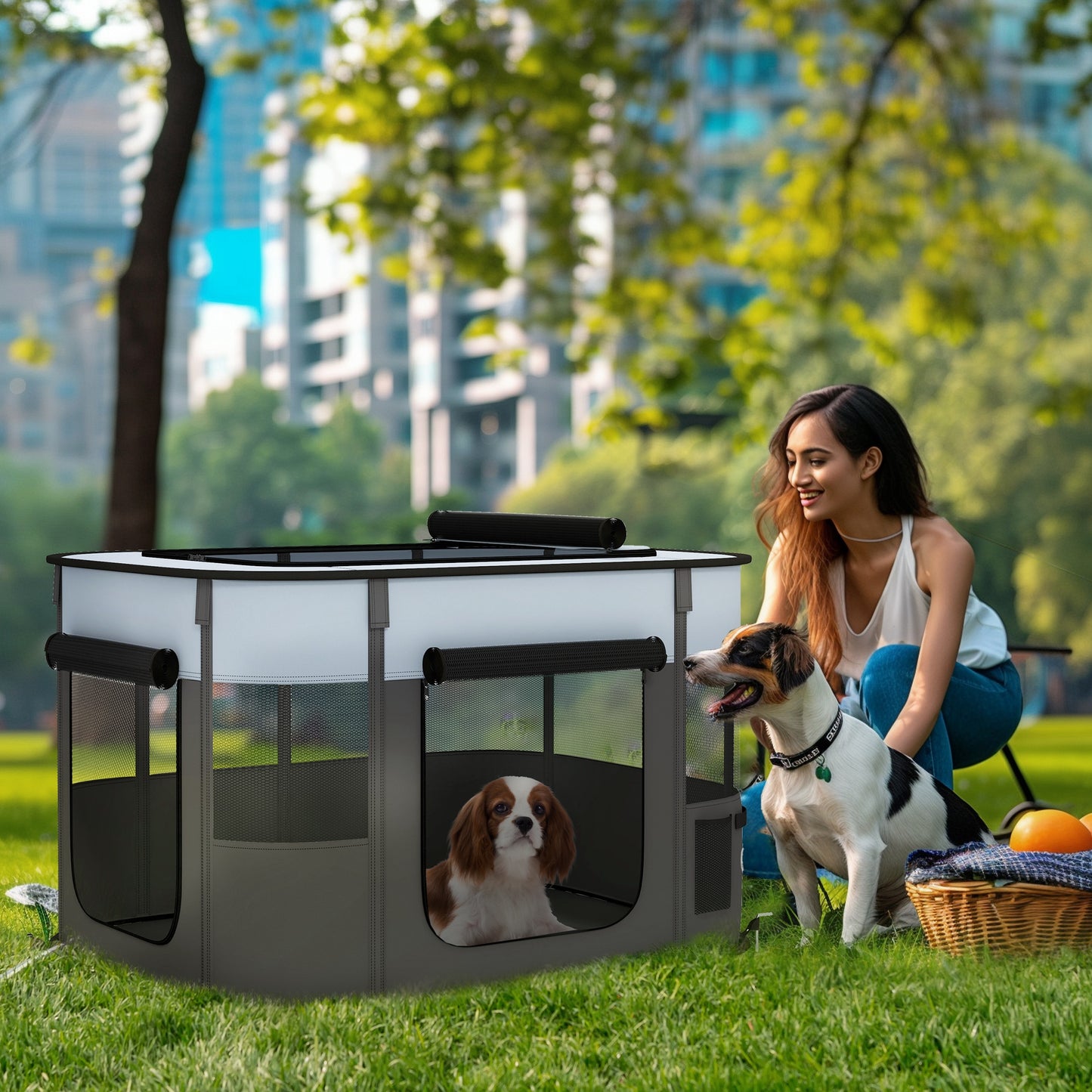 Foldable Dog Pen with Storage Bag for Indoor/Outdoor Use, Grey | PawHut-8