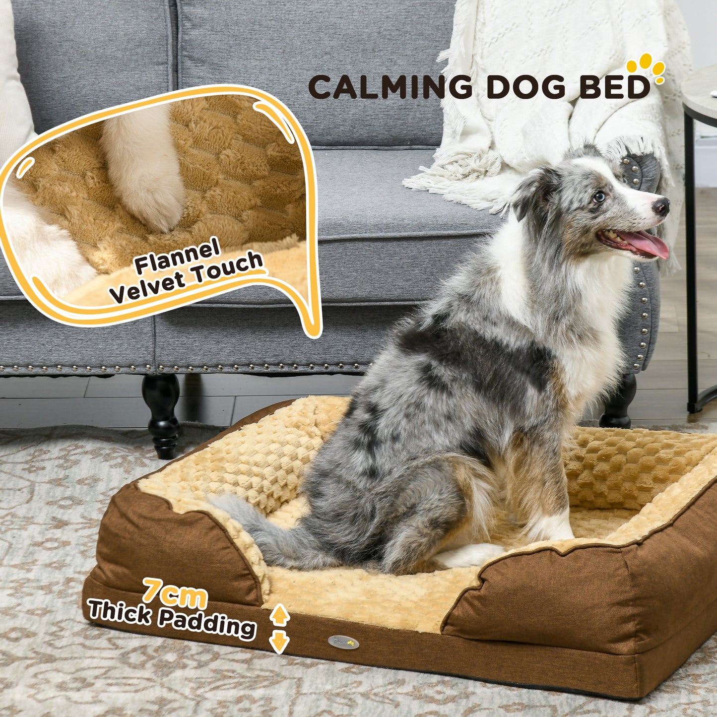 PawHut Calming Dog Bed Pet Mattress w/ Removable Cover, Anti-Slip Bottom, for Medium Dogs, 90L x 69W x 21Hcm - Brown-4