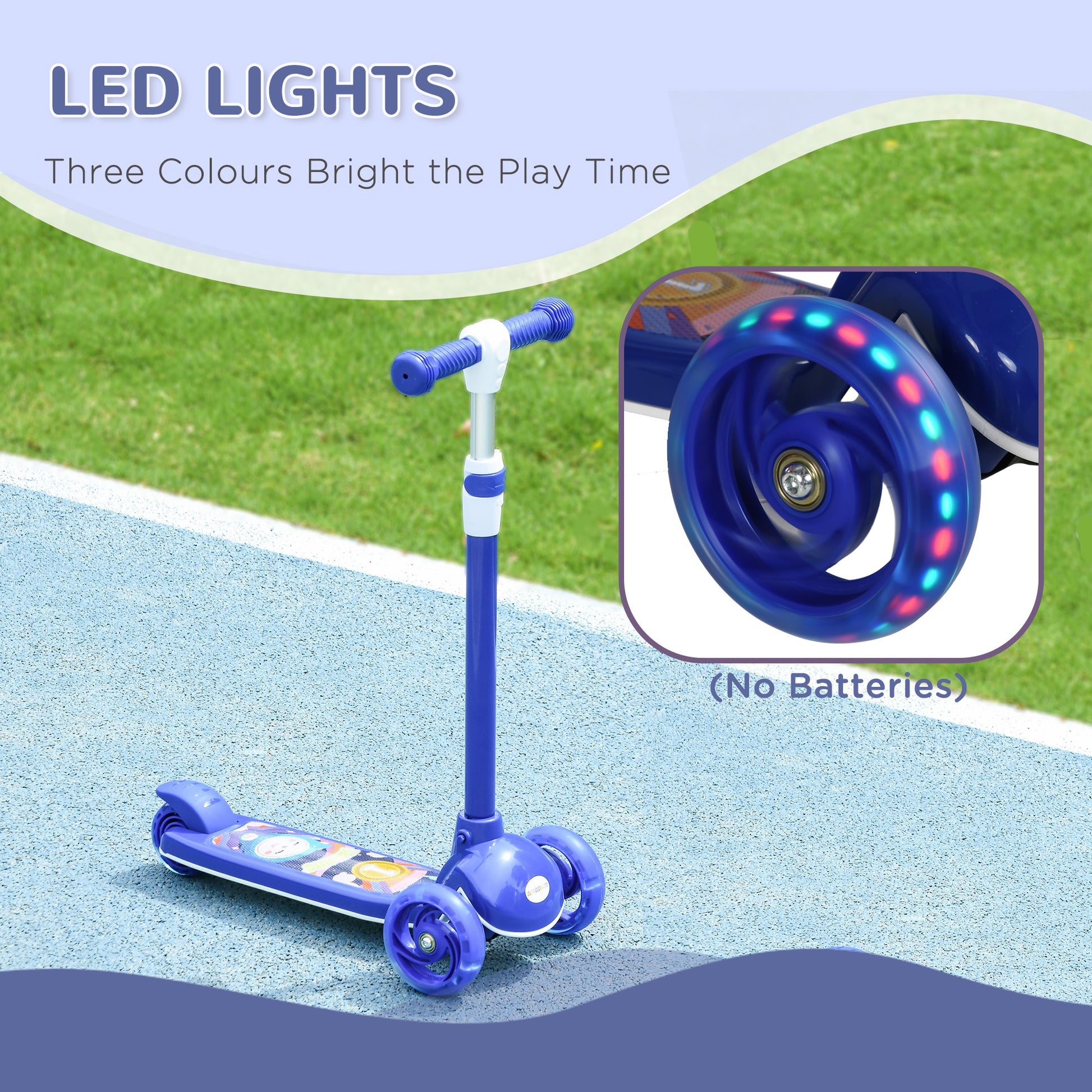 AIYAPLAY Kids 3 Wheel Scooter for 2-6 Years Old with Adjustable Height, LED Light, TPE Handlebar in Blue-4