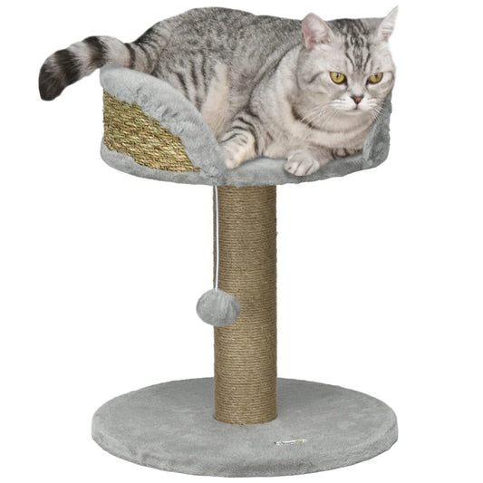 PawHut Cat Tree Tower with Scratching Posts in Grey-0