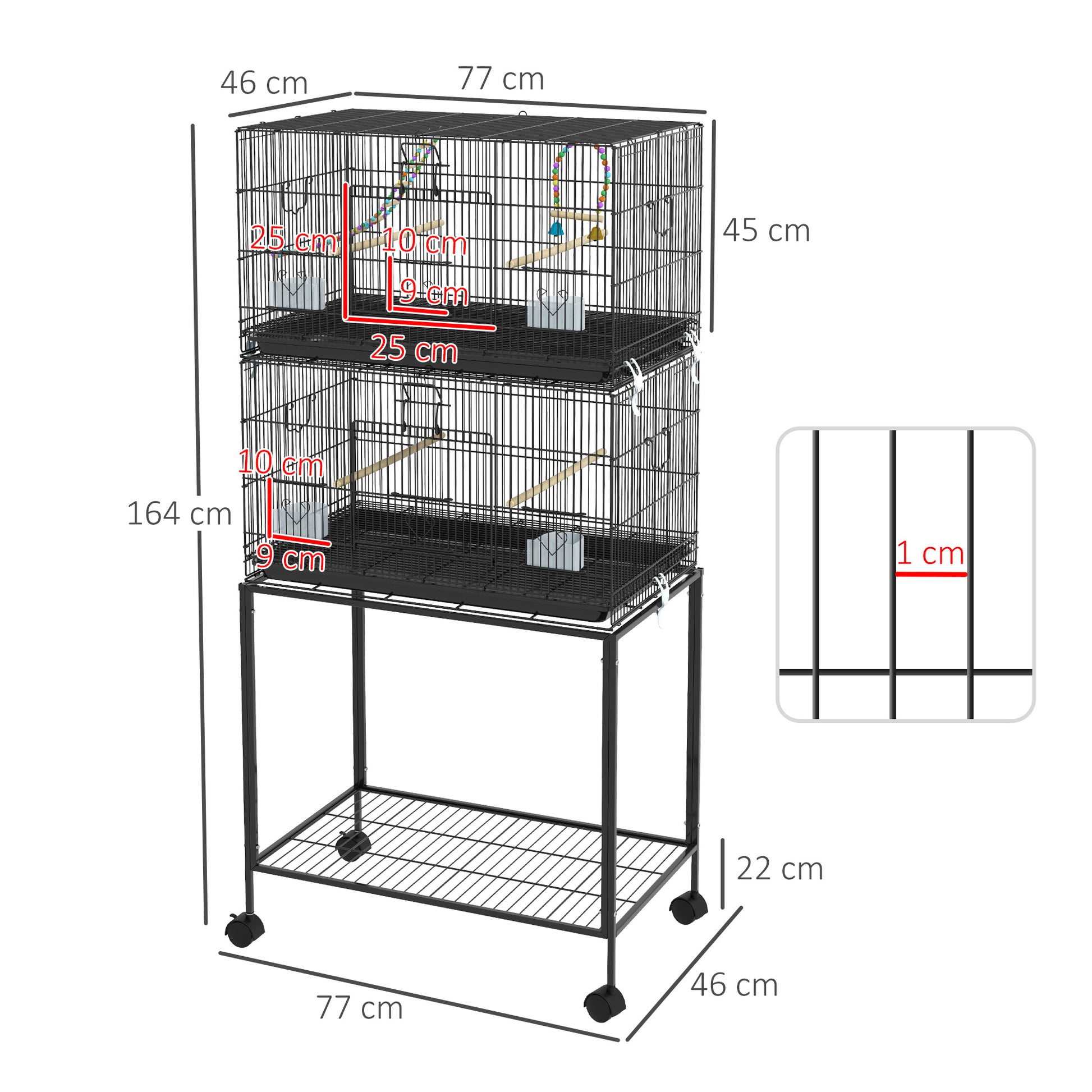 Double Stackable Bird Cage on Wheels with Stand, for Canaries | PawHut-1