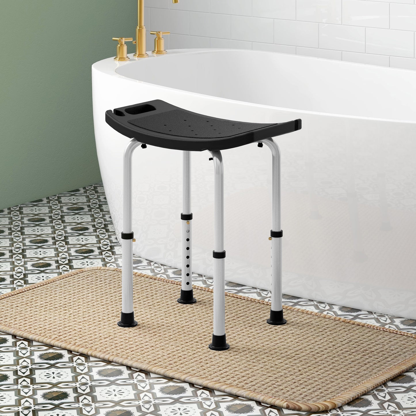 HOMCOM Height Adjustable Bath Stool, Aluminium Shower Stool with Non-Slip Pads for Elderly, Disabled, Seniors, Pregnant in Black-8