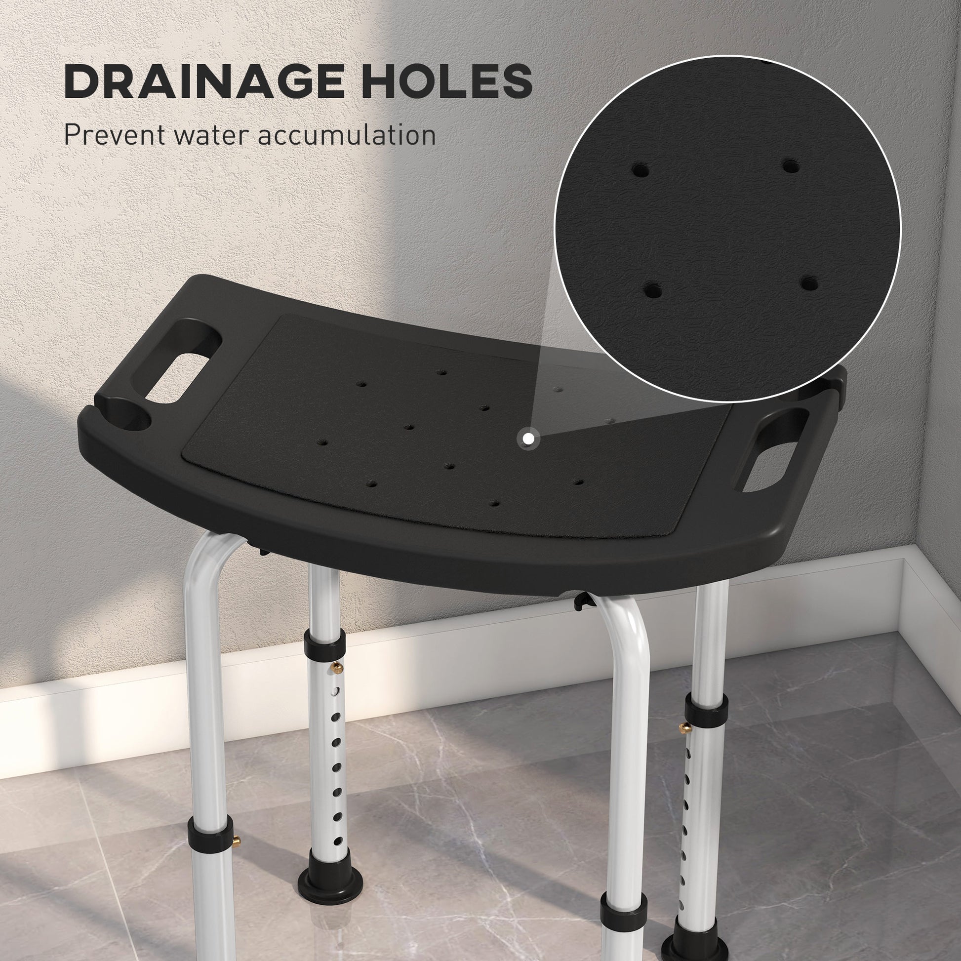 HOMCOM Height Adjustable Bath Stool, Aluminium Shower Stool with Non-Slip Pads for Elderly, Disabled, Seniors, Pregnant in Black-5