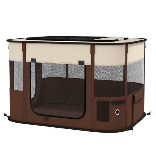 Foldable Dog Pen with Storage Bag for Indoor/Outdoor Use, Brown | PawHut-0