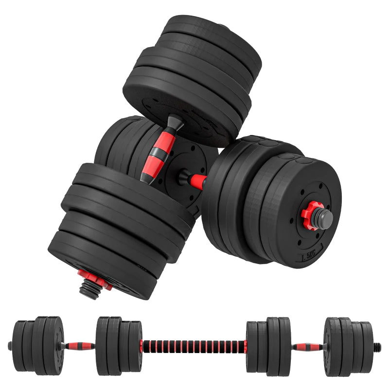 30kg 2 IN 1 Adjustable Dumbbells Weight Set, Dumbbell Hand Weight Barbell for Body Fitness, Lifting Training for Home, Office, Gym, Black by HOMCOM-0