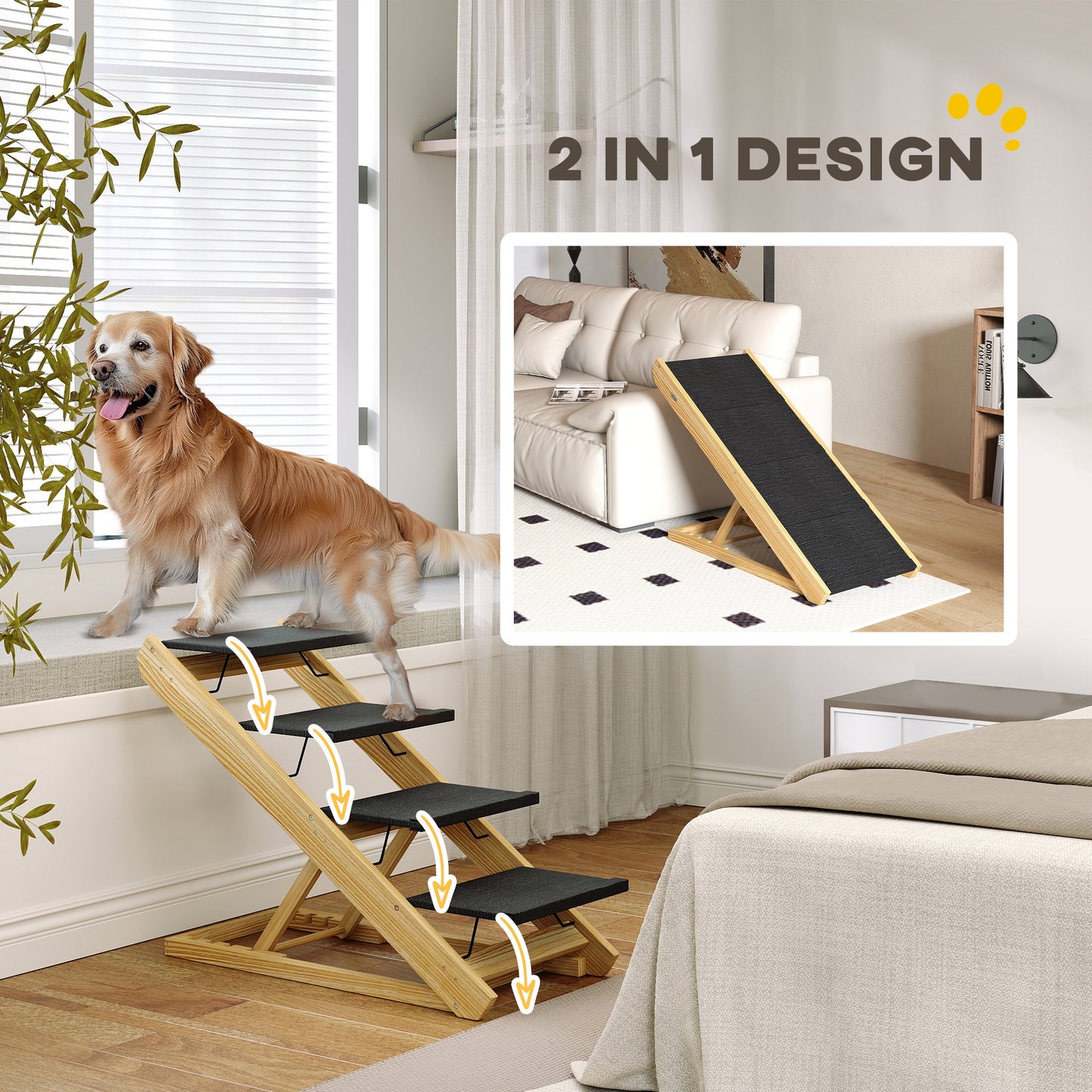 Adjustable Dog Steps Dog Ramp, 4-Step Non-slip Pet Stairs for Large Sized Dogs, Foldable Dog Stairs for Bed Sofa by PawHut-3