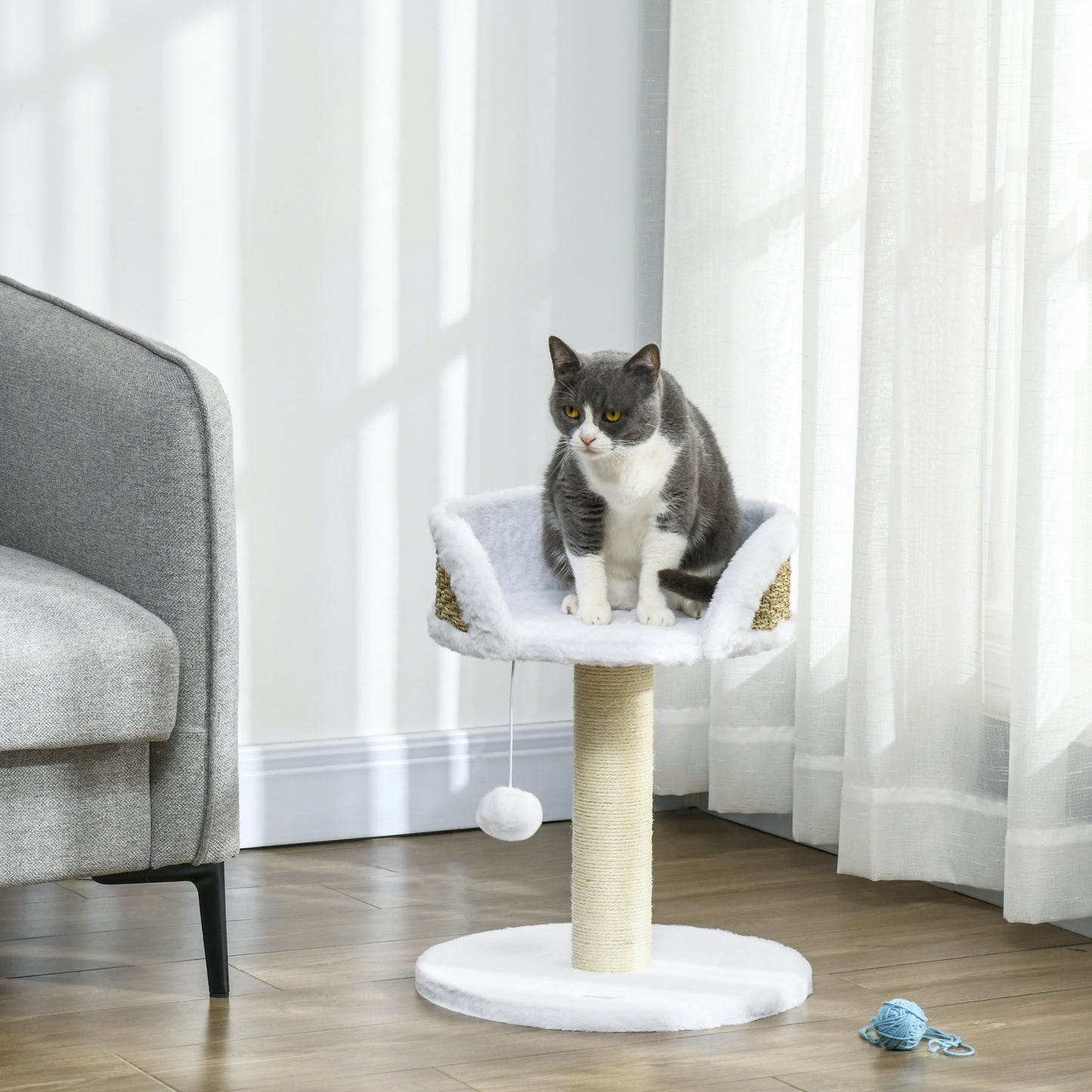 PawHut Cat Tree Tower with Scratching Posts in White-8