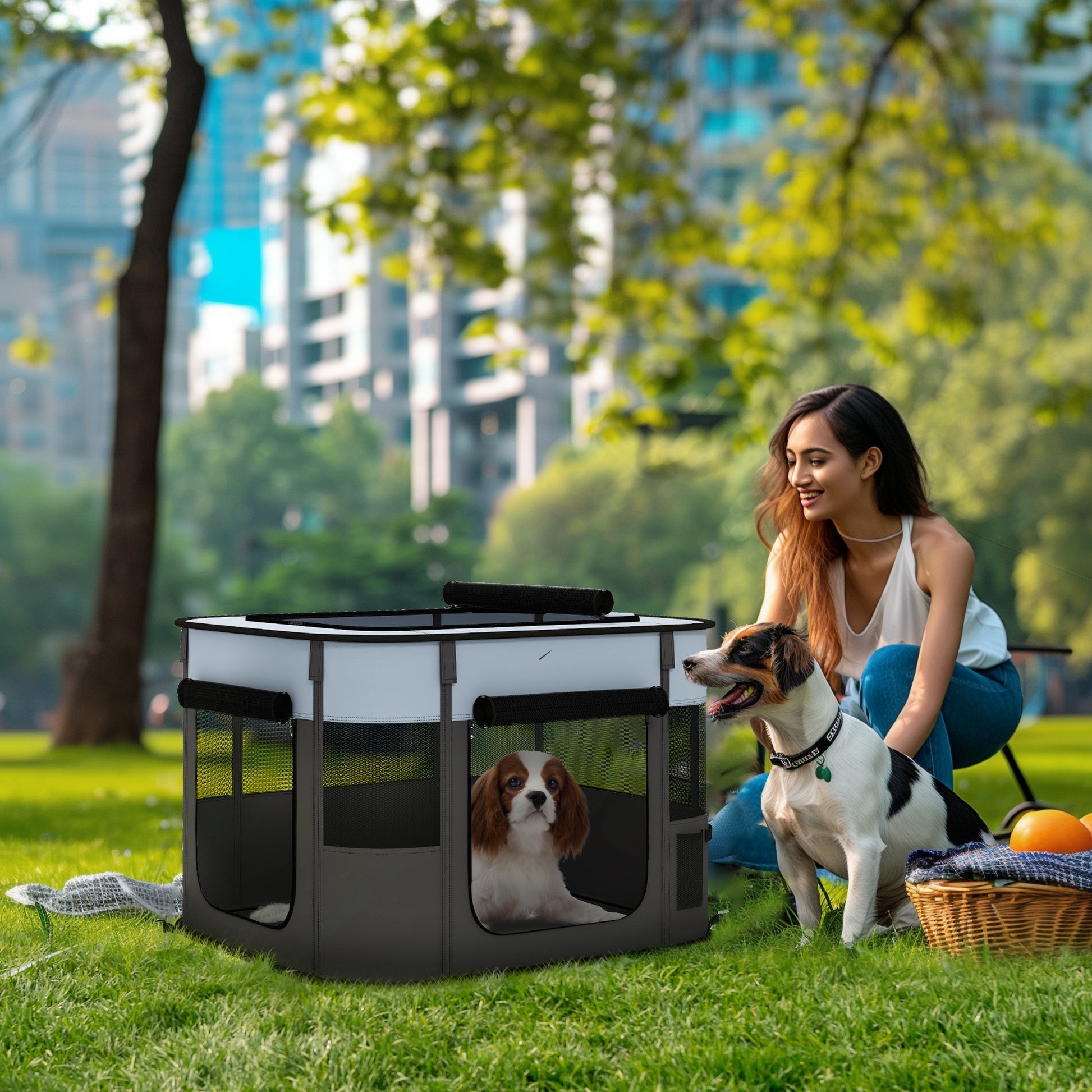 Foldable Dog Pen with Storage Bag for Indoor/Outdoor Use, Grey | PawHut-8