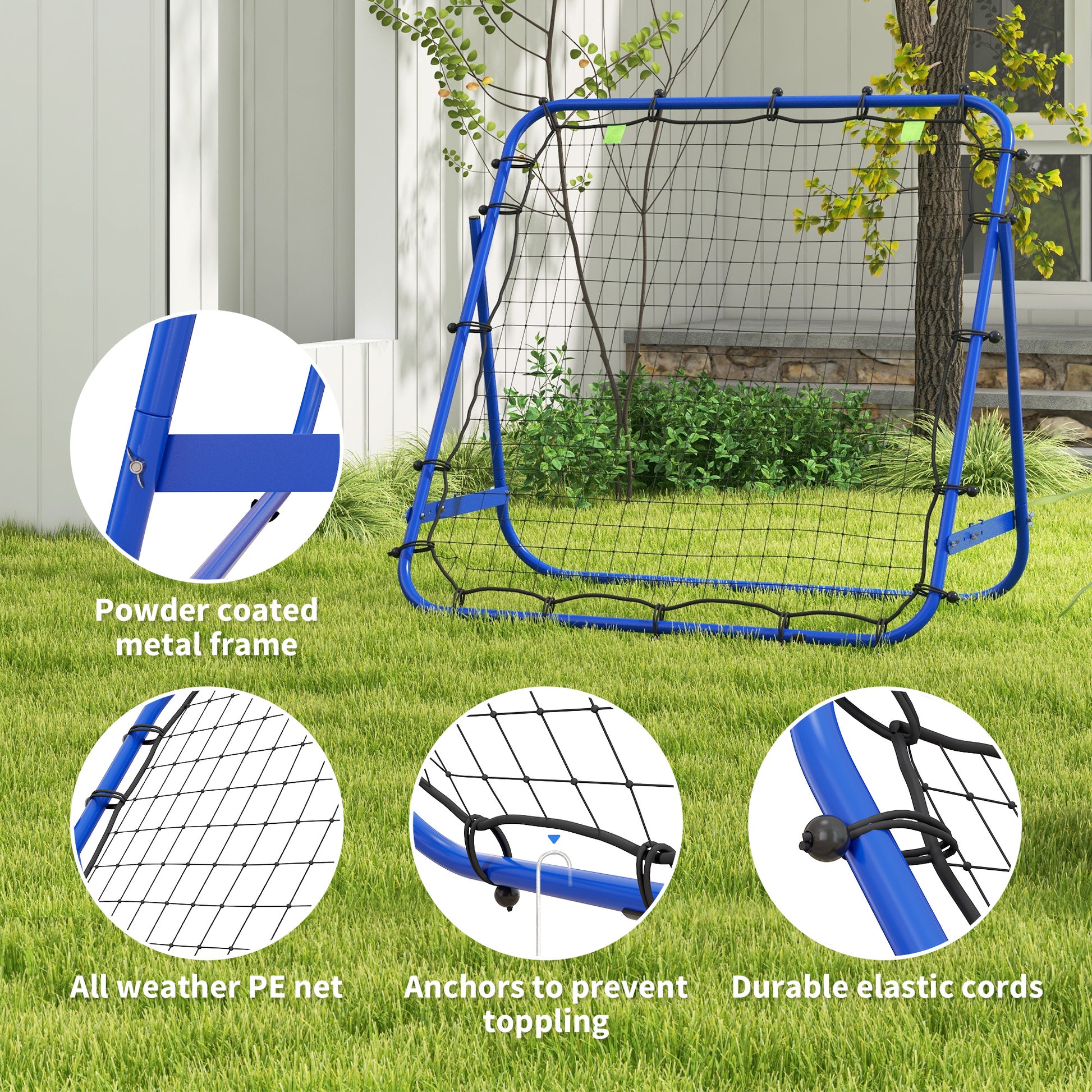 Blue Rebounder Net: Adjustable Kickback Target Goal for Teens Adults Training by HOMCOM-3