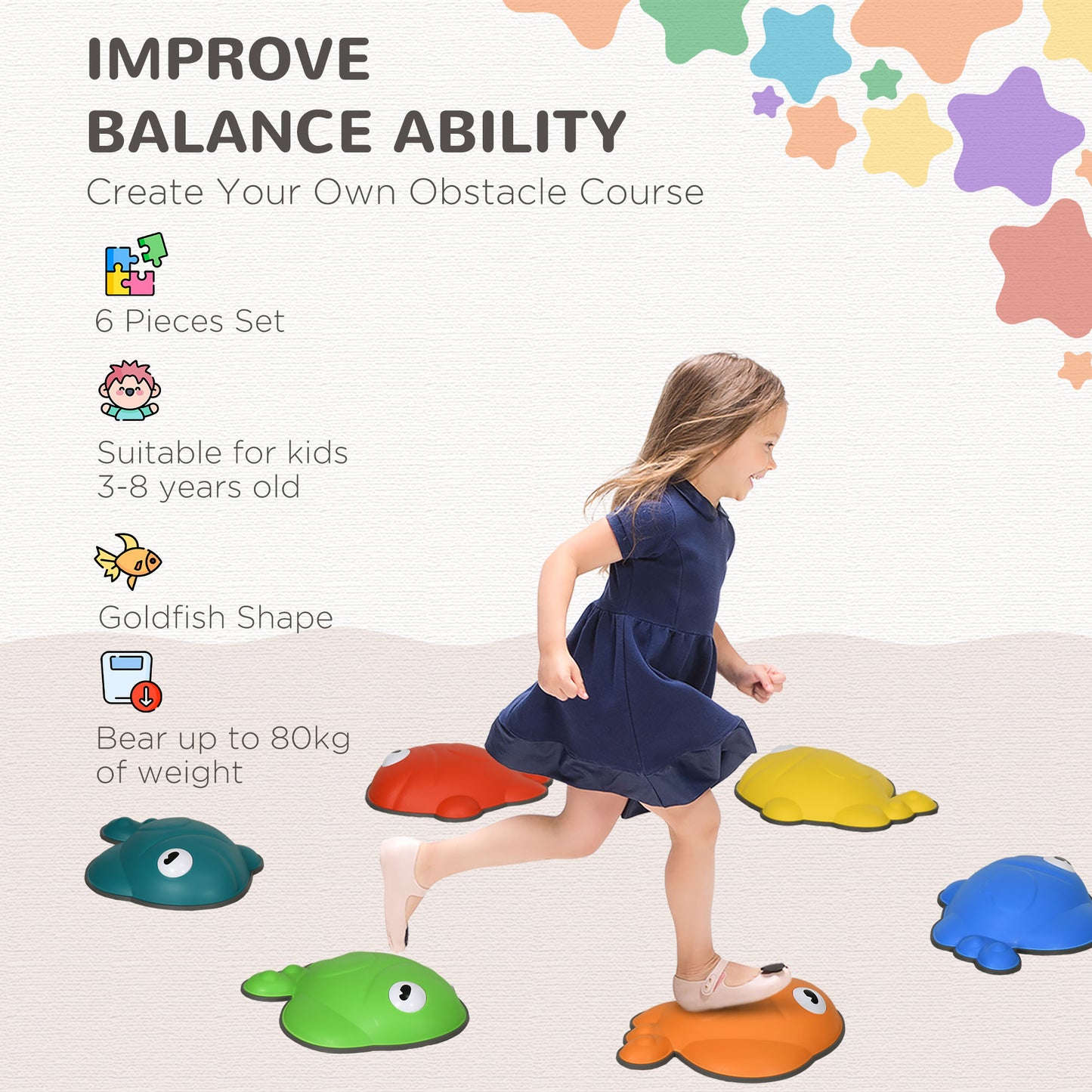 AIYAPLAY 6 Pcs Balance Stepping Stones Kids for Sensory with Non-slip Edge, Stackable Outdoor Indoor Obstacle Course-2