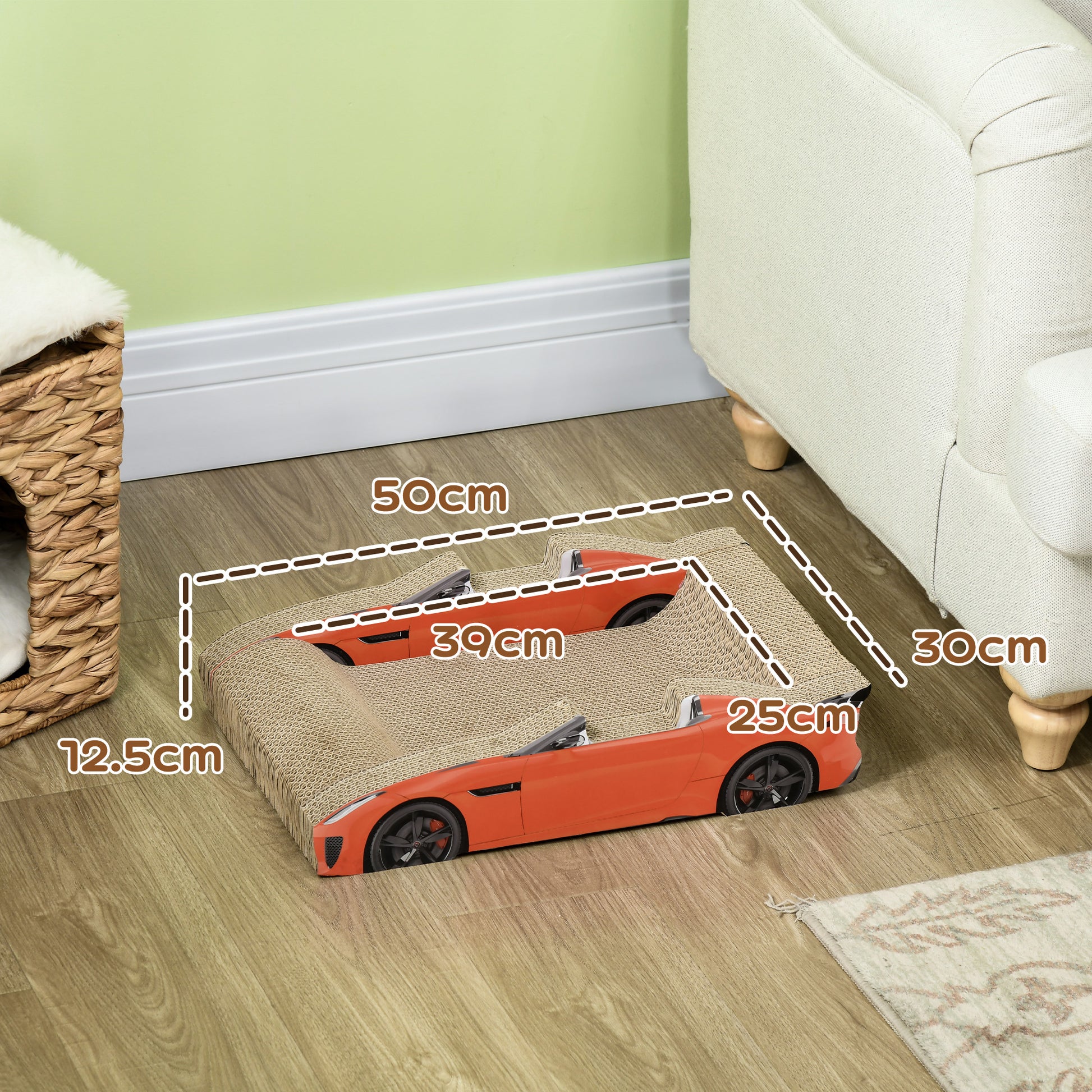 2 in 1 Cat Scratching Board with Catnip, Car-shaped by PawHut-1