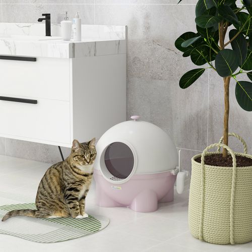 PawHut Large Cat Litter Box with Scoop, Front Entrance, 53 x 51 x 48cm - Pink