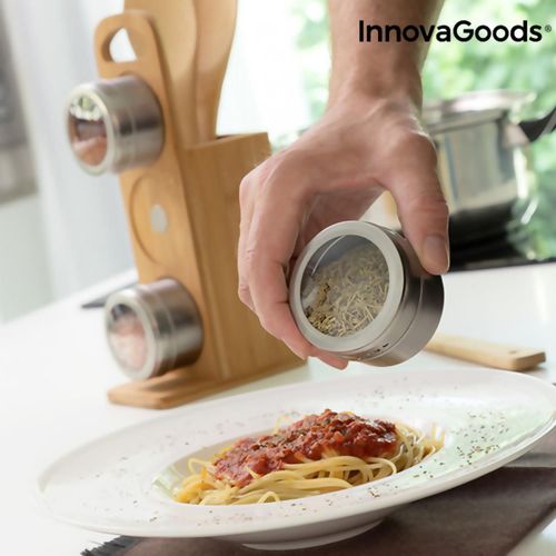 Bamsa Bamboo Set & Magnetic Spice Tins 7 Pieces Stainless Steel