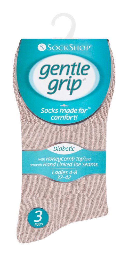 Gentle Grip - Ladies Diabetic Socks - 6 Pairs (4-8 UK / Beige)