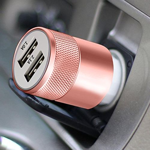 FX Powabud Car Charger USB 2.1A Twin Socket Rose Gold